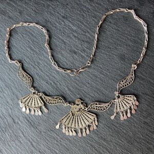 Vintage filigree silver bird necklace